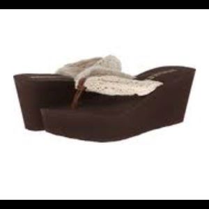 Natural dock crochet cotton platform flip flops